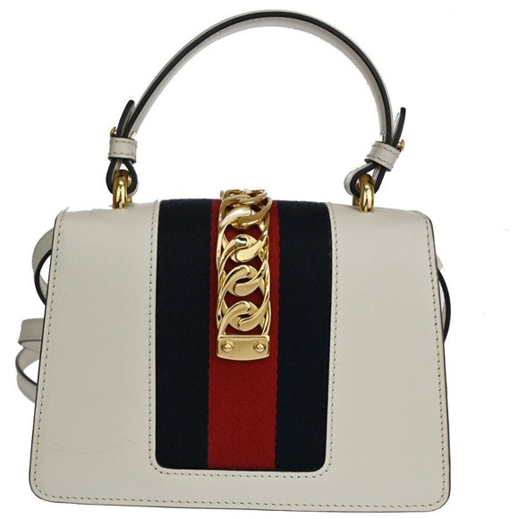 GUCCI Logo Sylvie 2Way Mini Shoulder Hand Bag Leather White Italy 660RJ172 - Picture 13 of 16